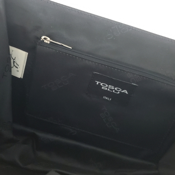 Tosca Blue Flap Croc Embossed Leather Handbag - Picture 6 of 9